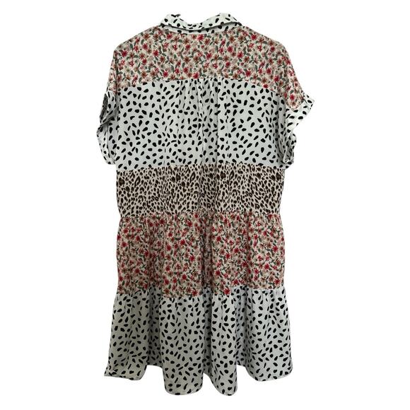 Umgee Floral Leopard Print Short Sleeve Long Line Oversized Top Size S - Picture 3 of 6